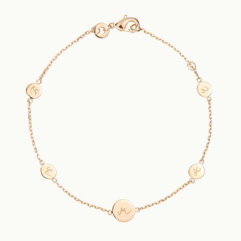 Bracelet Pastille Initiale personnalisé plaqué or merci maman