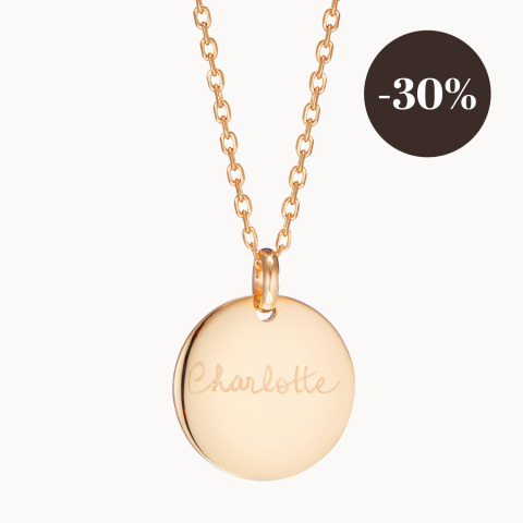 Personalised Signature Disc Necklace gold plated merci maman