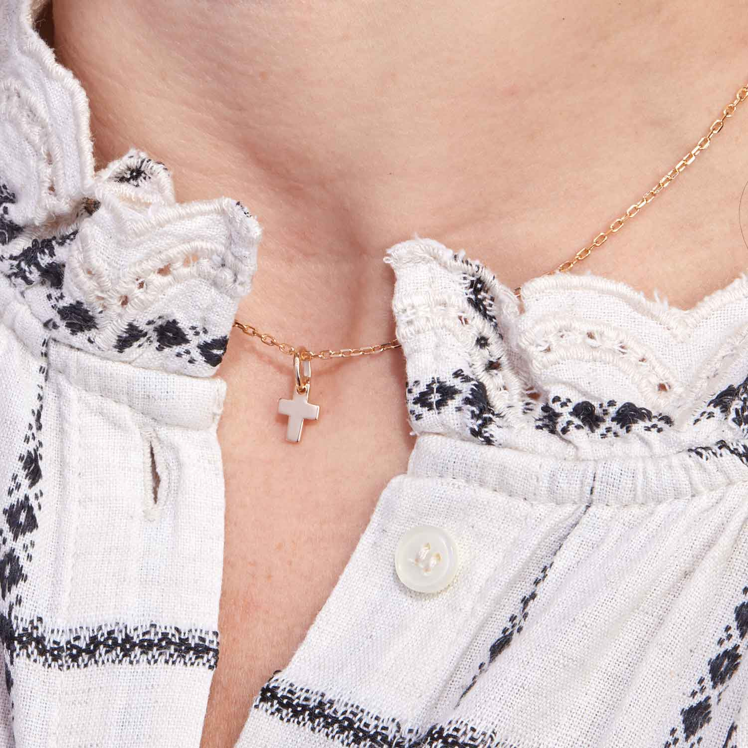thumbnail image 2 of 14K Solid Yellow Gold Mini Cross Charm Pendant – Choose No Bail, With Bail, Or Spring Clasp – Unbranded 2 of 2