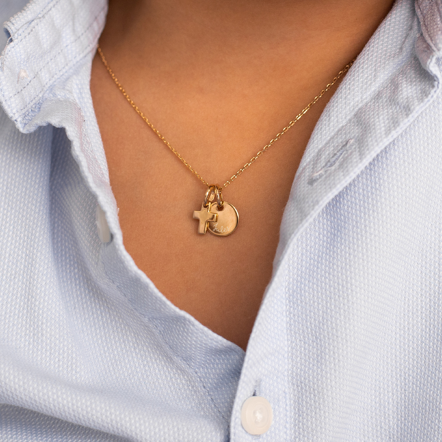 Collier Personnalisé Gravé Croix Et Perle - Cadeau Confirmation - Plaqué Argent