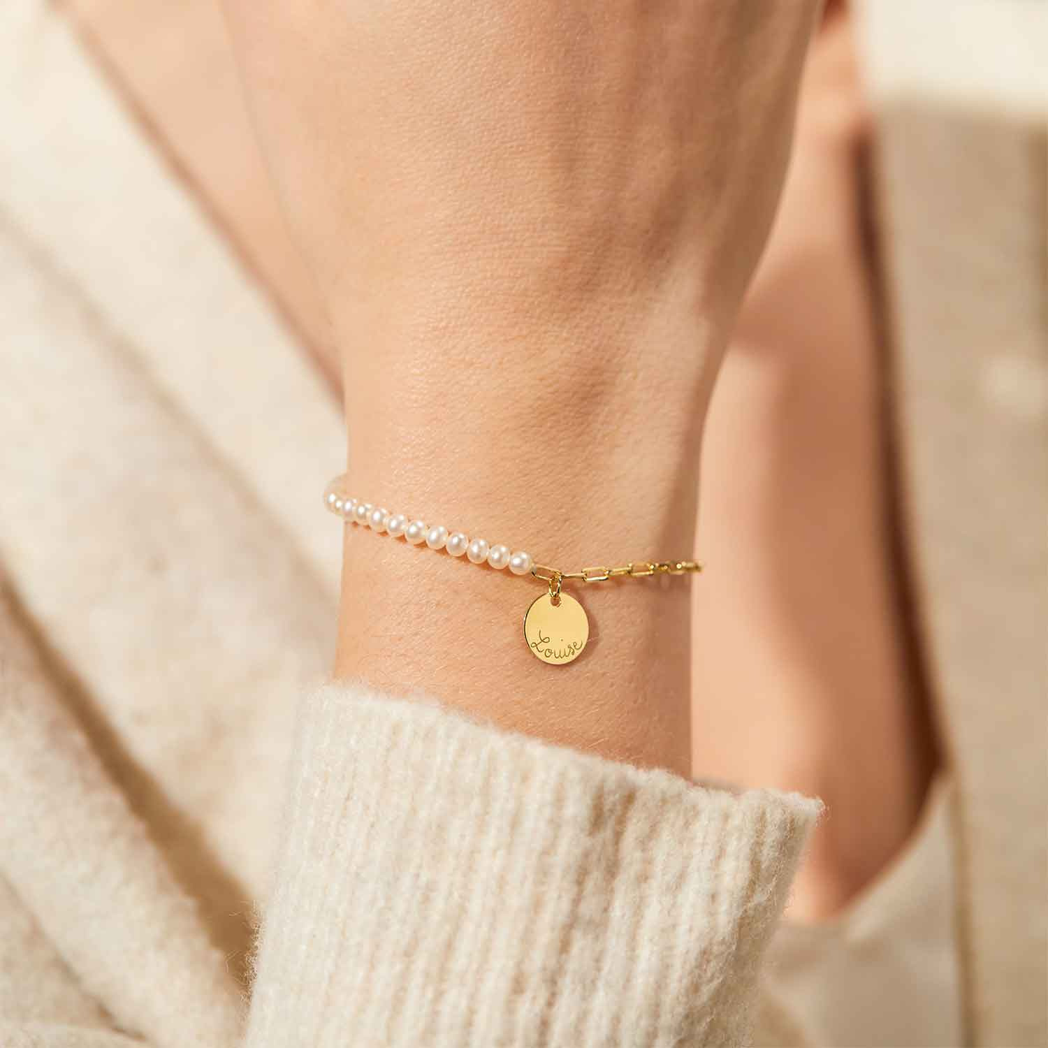 Personalized Pearl Love Links Bracelet Merci Maman