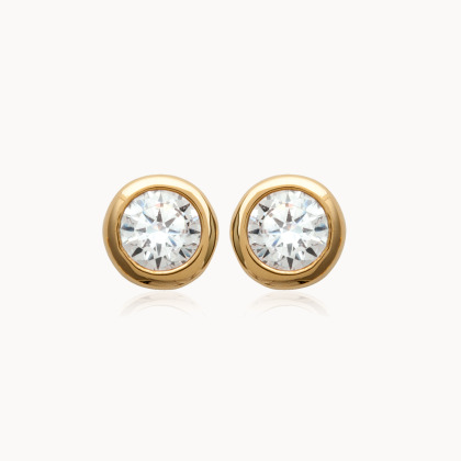 Crystal Solitaire Stud Earrings gold plated merci maman