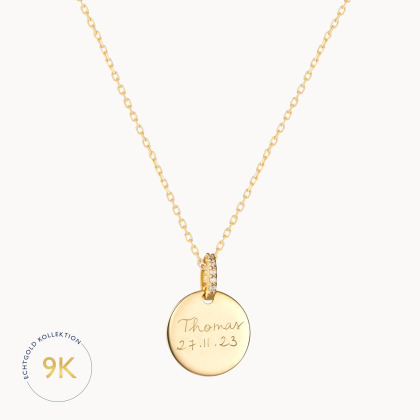 Personalisierte 375er Gold Diamant Plättchen Halskette merci maman