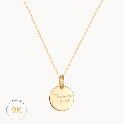 Personalised 9 Carat Gold Diamond Disc Necklace merci maman