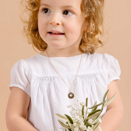 Collana personalizzata con disco Angelo aperto in oro 9 carati merci maman