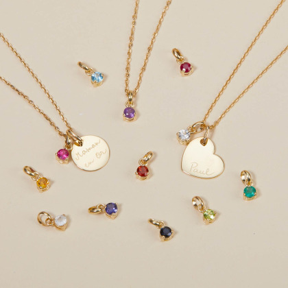 Collier personnalisé Mini Disque & Pierre de Naissance or 9 carats Merci Maman