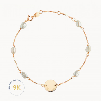 pulsera personalizada con perlas en oro de 9 kilates merci maman