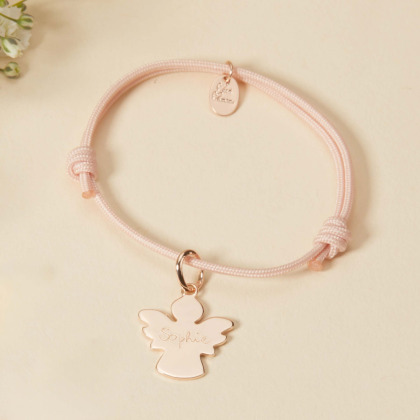 Pulsera personalizada de trenza con ángel baño de oro merci maman