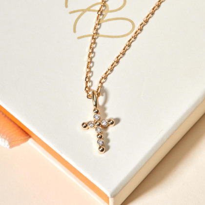 Collier Croix Cristal plaqué or merci maman