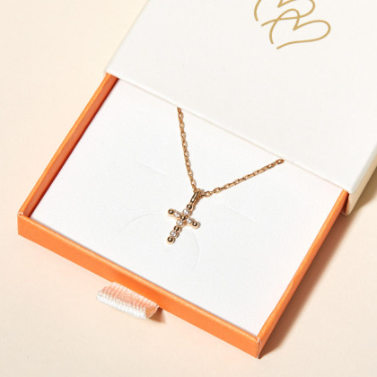 Collier Croix Cristal plaqué or merci maman