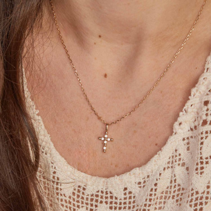 Collier Croix Cristal plaqué or merci maman