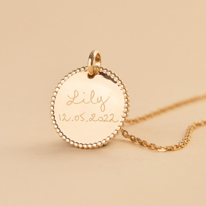 Personalized Beaded Disc Necklace gold plated merci maman