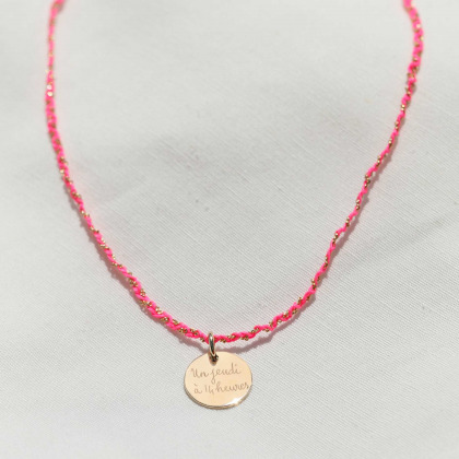 Personalised Braided Chain Necklace gold plated pink merci maman