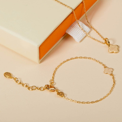 Children's Personalised Clover Cross Chain Bracelet Gold Plated Merci Maman