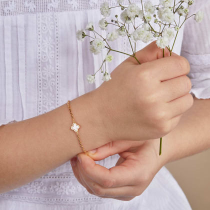Bracciale Personalizzato Croce a trifoglio Madreperla per Bambino Placcato in oro Merci Maman