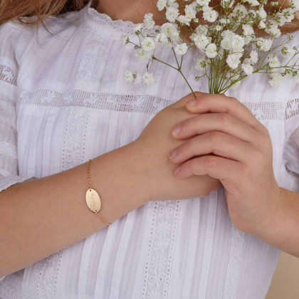 Personalised Oval Chain Bracelet gold plated merci maman