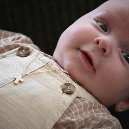 Collier Personnalisé Baptême ou Communion en Émail plaqué or merci maman