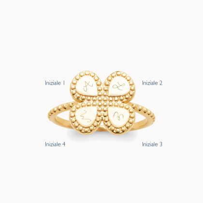 Anello con trifoglio personalizzato placcato in oro merci maman