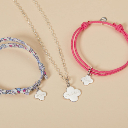 Bracelet personnalisé Prénom Mini Croix Romane Liberty Plaqué Or Merci Maman