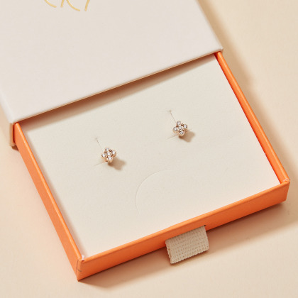 Crystal Clover Stud Earrings gold plated merci maman