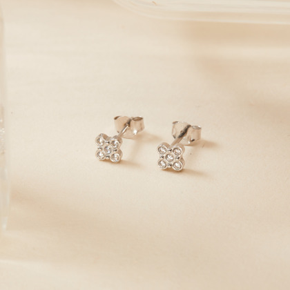 Crystal Clover Stud Earrings sterling silver merci maman