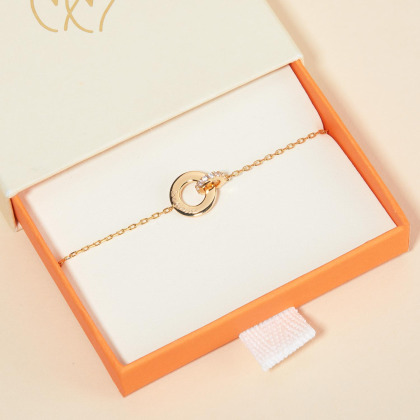 Pulsera personalizada Aros Entrelazados Cristal Baño de oro Merci Maman