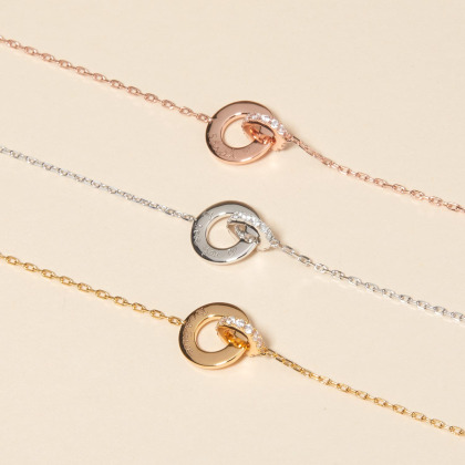 Pulsera personalizada Aros Entrelazados Cristal Baño de oro Merci Maman