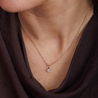 Kristall Solitaire Anhänger Halskette Vergoldet Merci Maman