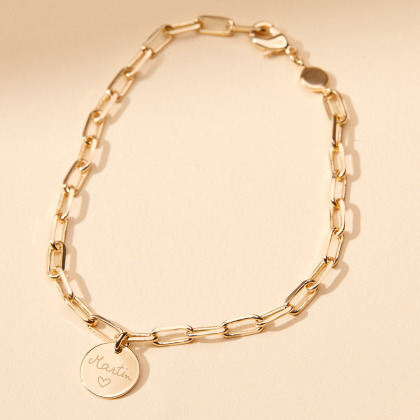 Personalised Dainty Love Links Bracelet gold plated merci maman