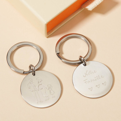 Drawn By You - Large Personalised Keyring in Stainless Steel merci maman