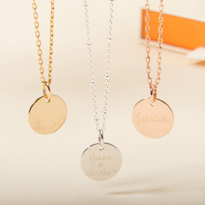 Personalised Disc Necklace gold plated merci maman