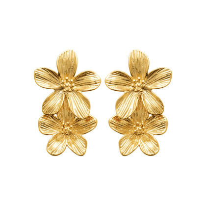 Doppelte Blumen-Ohrringe in goldfarbenem Edelstahl merci maman