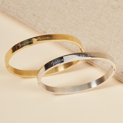 Brazalete plano personalizado en acero merci maman