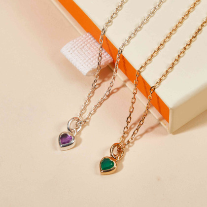 Collar personalizado con corazón y piedra de nacimiento baño de oro merci maman
