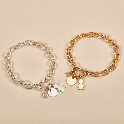 Braccialetto Personalizzato portafortuna con chiusura a cuore placcato oro merci maman
