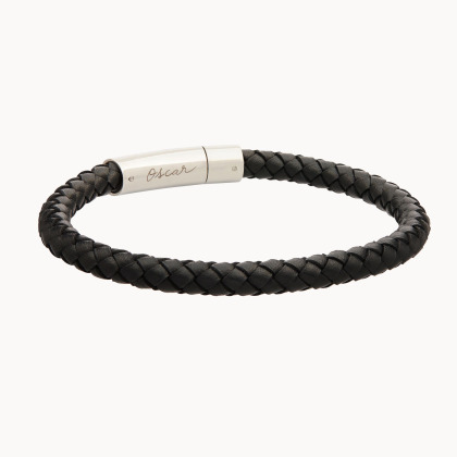 Bracelet personnalisé Cuir Large pour homme - Noir merci maman