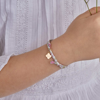 Bracelet personnalisé Prénom Mini Croix Romane Liberty Plaqué Or Merci Maman