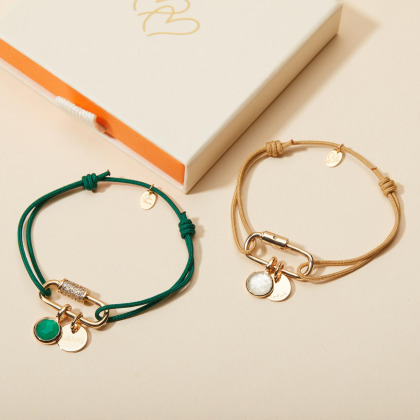 Pulsera personalizada trenzada con piedra de nacimiento Amuleto de la Suerte baño de oro merci maman