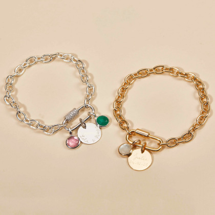Bracciale personalizzato con pietre di nascita Portafortuna placcato in oro merci maman