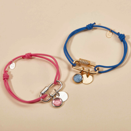 Bracelet à breloques Pierre de Naissance personnalisé sur cordon plaqué or merci maman