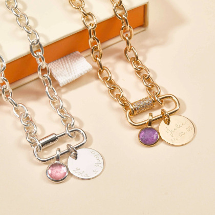 Collar personalizado con piedra de nacimiento Amuleto de la Suerte baño de oro merci maman