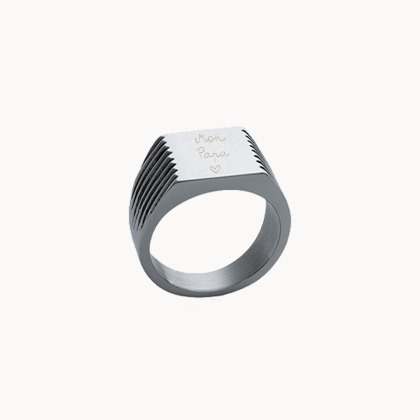 Anello personalizzato con sigillo quadrato in acciaio uomo merci maman