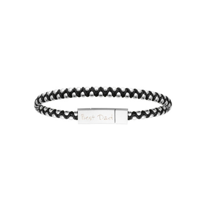Pulsera personalizada de acero y cuero con cierre magnético para hombre merci maman