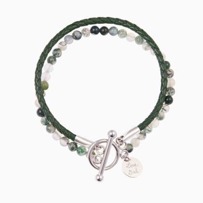 Bracelet personnalisé Perles et Cuir Vert pour homme merci maman