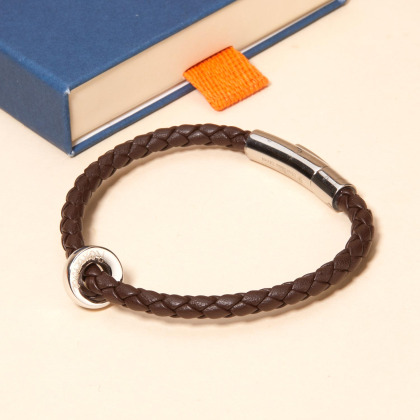 Men's Personalised Unity Leather Bracelet sterling silver merci maman