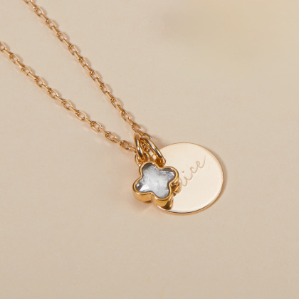 Collier Message & Pierre de Naissance Croix Romane personnalisé Plaqué Or Merci Maman