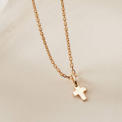 Collier Mini Croix plaqué or merci maman