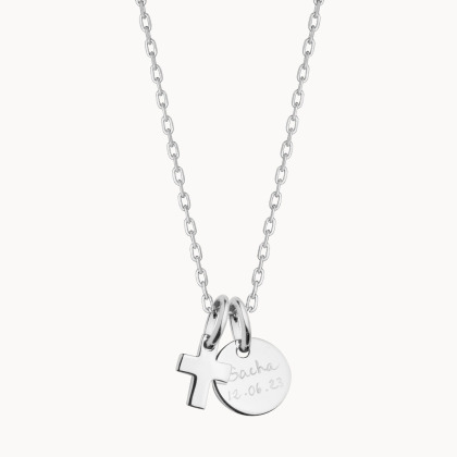 Collar Personalizado con Mini Cruz en plata de ley merci maman