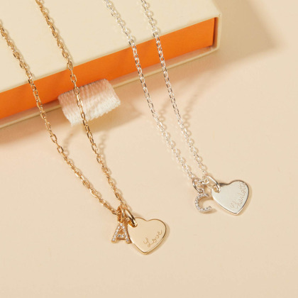 Collier personnalisé Mini Alphabet Cristal Coeur plaqué or merci maman