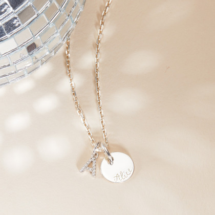 Collier personnalisé Mini Alphabet Cristal argent merci maman